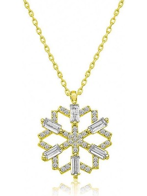 Inure Jewelry Gümüş Gold Baget Taşlı Kar Tanesi Kolye