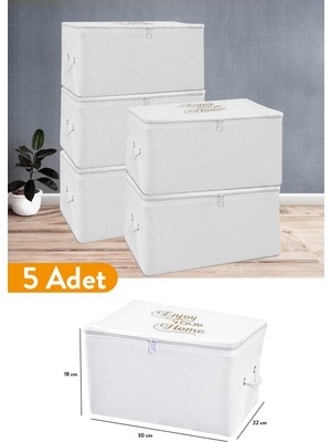 Serstil 5 Adet - Mini Boy Baskı Detaylı Beyaz Hurç 30 x 22 x 18 cm