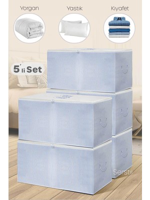 Serstil 5 Adet - Büyük Boy Mavi Çizgili Hurç - 74 x 46 x 46 cm