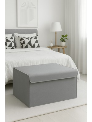 Serstil Büyük Boy Destekli Kapaklı Kutu Hurç Antrasit 60X40X30 cm Yorgan Battaniye Saklama Kutusu  Organizer 60X40X30 - Antrasit