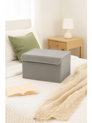 Serstil Küçük Boy Destekli Kapaklı Kutu Hurç - Kıyafet Saklama Kutusu Organizer 40X30X25 - Antrasit