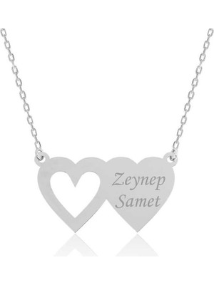 Inure Jewelry Gümüş İki Kalp İsimli Bayan Kolye