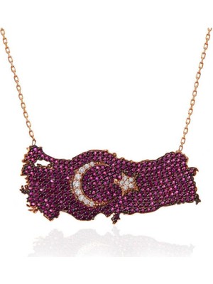 Inure Jewelry Gümüş Rose Ay Yıldız Türkiye Haritası Kadın Kolye