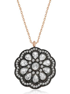 Inure Jewelry Gümüş Çiçek Desenli Elmas Montür Kolye