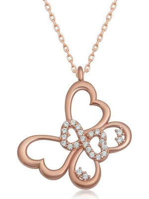 Inure Jewelry Gümüş Rose Sonsuzluk Kelebek Kadın Kolye