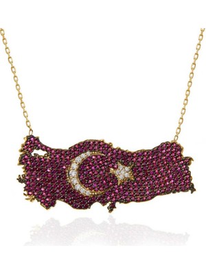 Inure Jewelry Gümüş Gold Ay Yıldız Türkiye Haritası Kadın Kolye