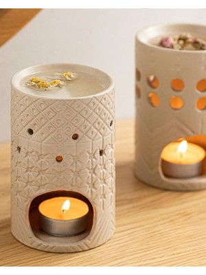 PremiumPort Seramik Buhurdanlık 8X8X12 cm Krem, Şık ve Zarif Tasarım