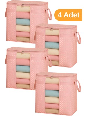 Serstil 4 Adet - Pencereli Saklama Çantası 50 x 45 x 30 cm - Pembe Benekli
