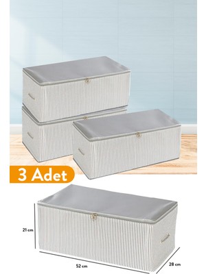 Serstil 3 Adet - Küçük Boy Baskı Detaylı Antrasit Çizgili Hurç 52 x 28 x 21 cm