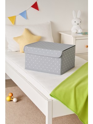 Serstil Küçük Boy Destekli Kapaklı Kutu Hurç - Kıyafet Saklama Kutusu Organizer 40X30X25 - Gri Benekli