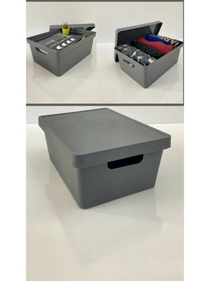 Serstil Multi Kapaklı Kutu 10 Lt. Düzenleyici Organizer Gri