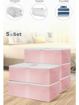 Serstil 5 Adet - Mega Boy Baza Altı Pembe Çizgili Hurç 74 x 46 x 22 cm