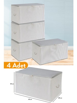 Serstil 4 Adet - Orta Boy Antrasit Çizgili Hurç 63 x 40 x 34 cm