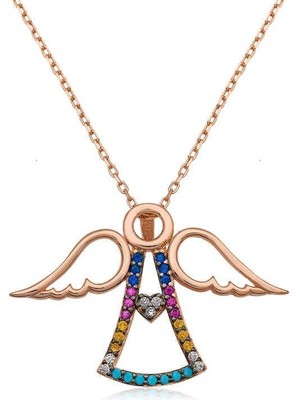Inure Jewelry Gümüş Rose Kalpli Melek Bayan Kolye