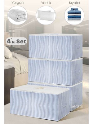 Serstil 4 Adet - Orta Boy Mavi Çizgili Hurç 63 x 40 x 34 cm
