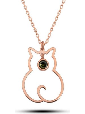 Inure Jewelry Gümüş Ağustos Ayı Doğum Taşı Kedi Kadın Kolye