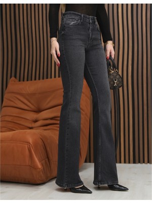 Deq Fashion Kadın Yüksek Bel Likralı Ispanyol Paça Jean Pantolon