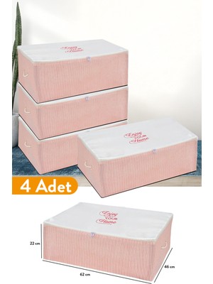 Serstil 4 Adet - Büyük Boy Baza Altı Pembe Çizgili Hurç 62 x 46 x 22 cm