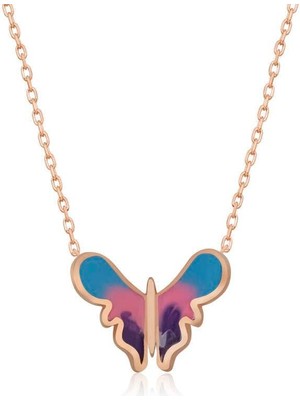 Inure Jewelry Gümüş Rose Minimal Kelebek Bayan Kolye