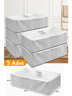 Serstil 5 Adet - Mega Boy Baza Altı Gri Çizgili Hurç 74 x 46 x 22 cm