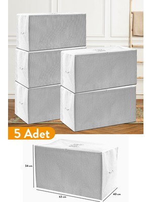 Serstil 5 Adet - Orta Boy Gri Çizgili Hurç 63 x 40 x 34 cm