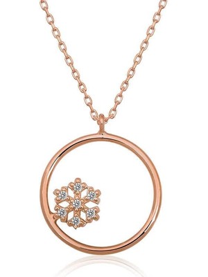 Inure Jewelry ​Gümüş Rose Kar Tanesi Detaylı Halka Kolye