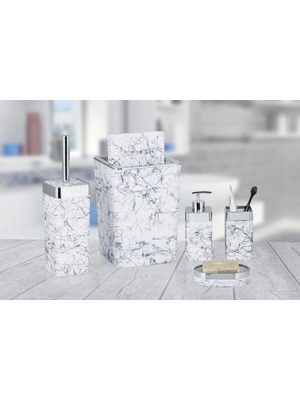 Trend Banyo Mutfak 5 Parça 5 Parça Mat Kare Mermer Desen Banyo Seti Akrilik Beyaz