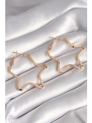 Net Damla Pirinç Gold Renk Yıldız Model Kadın Küpe