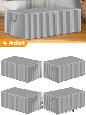 Serstil 4 Adet - Antrasit Çizgili Büyük Boy Baza Altı ve Çekyat Tipi Hurç 65 x 45 x 22 cm