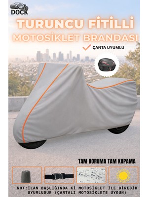 Dock Turuncu Fitilli Kadırga Kd 125 Çanta Uyumlu Gri Motosiklet Brandası