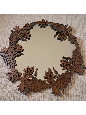 Pelince Dekoratif Üzüm Salkımı Desenli Ahşap Çerçeveli Duvar Aynası - 40 cm Modern Salon Mutfak Aynası - Gerçek Camlı