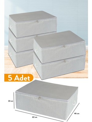 Serstil 5 Adet - Büyük Boy Baza Altı Antrasit Çizgili Hurç 62 x 46 x 22 cm