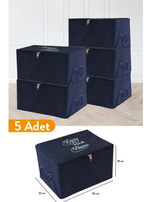 Serstil 5 Adet - Mini Boy Baskı Detaylı Lacivert Hurç 30 x 22 x 18 cm