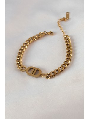 Net Damla 316L Çelik Gold Renk Zincir Model Kadın Bileklik