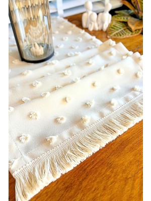 PremiumPort Ponpon Dokulu Saçaklı Runner, Şık ve Renkli 40X140 Cm, Ev Dekorasyonu