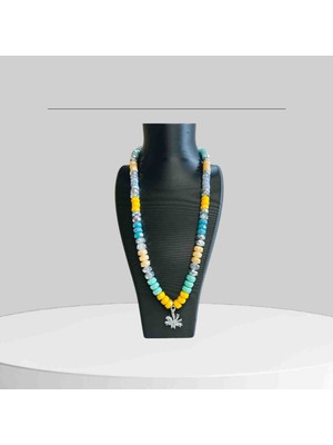 Shine Elagance Doğal Kristal Taş Soft Renkler Işıl Işıl Parlak ve Ucunda Çelik Taşlı Çiçek Detaylı Kapamaları Çelik Kadın Kolye Sevgililer Günü Hediyesi