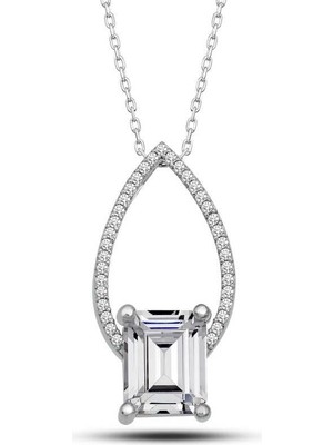 Inure Jewelry Gümüş Baget Taşlı Damla Kadın Kolye