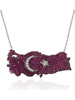 Inure Jewelry Gümüş Ay Yıldız Türkiye Haritası Kadın Kolye