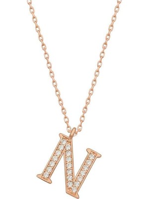 Inure Jewelry Gümüş Rose N Harfi Kadın Kolye