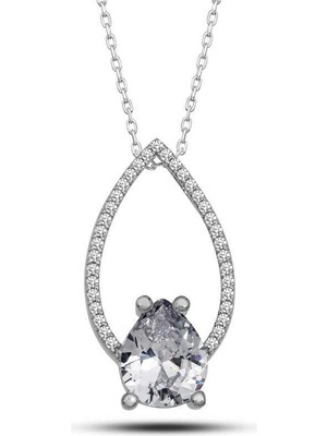 Inure Jewelry Gümüş Beyaz Taşlı Damla Kadın Kolye
