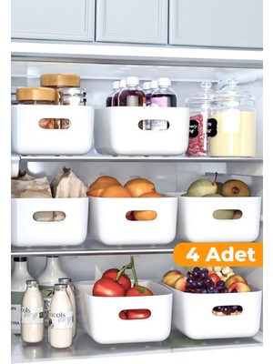 Serstil 4 Adet - 4 Lt Çok Amaçlı Dolap Içi Düzenleyici Kutu | Buzdolabı, Mutfak, Banyo, Makyaj Saklama Kabı