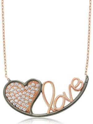 Inure Jewelry Gümüş Kalpli Love Bayan Kolye
