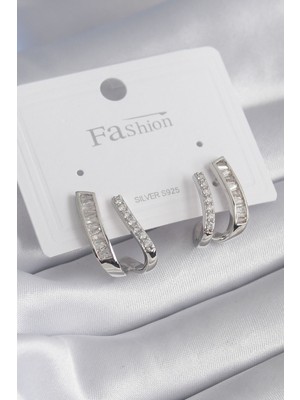 Net Damla Pirinç Gümüş Renk Zirkon Taşlı Kadın Küpe