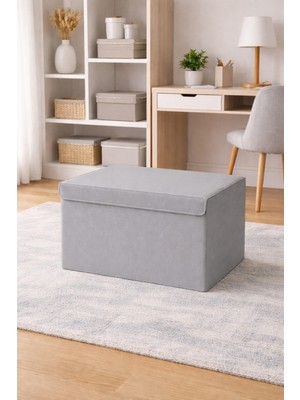 Serstil Orta Boy Kapaklı Kutu Hurç – Kıyafet Battaniye Saklama Kutusu Organizer 50X40X30 cm - Gri