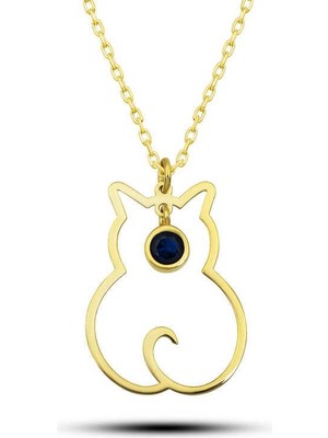 Inure Jewelry Gümüş Eylül Ayı Doğum Taşı Kedi Kadın Kolye