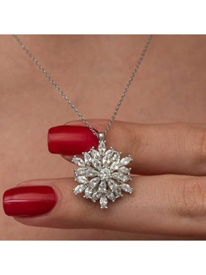 Inure Jewelry Gümüş Dönen Kar Tanesi Lotus Çiçeği Kolye