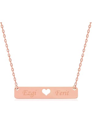 Inure Jewelry Gümüş Rose Kişiye Özel İsimli Çubuk Kalp Kolye