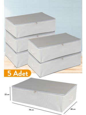 Serstil 5 Adet - Mega Boy Baza Altı Antrasit Çizgili Hurç 74 x 46 x 22 cm