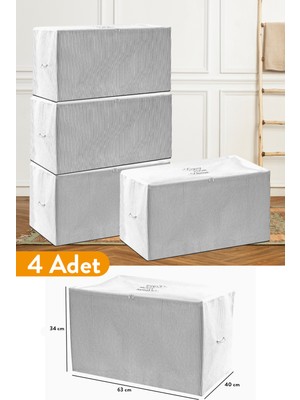 Serstil 4 Adet - Orta Boy Gri Çizgili Hurç 63 x 40 x 34 cm
