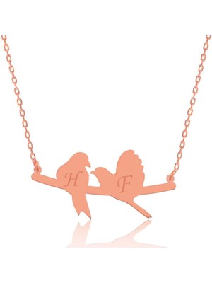 Inure Jewelry Gümüş Rose Kişiye Özel Sevgi Kuşları İsimli Kolye